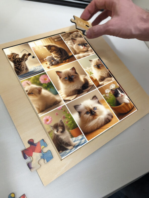 Custom puzzle featuring multiple cats with a photo frame”